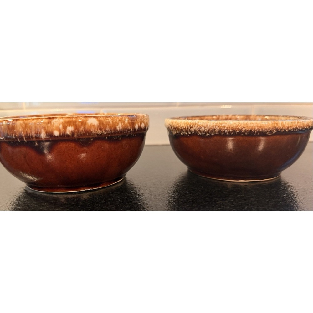 VTG Kathy Kale Brown Drip Glaze 2 Bowls Cereal Salad Soup Chili Pottery Set USA